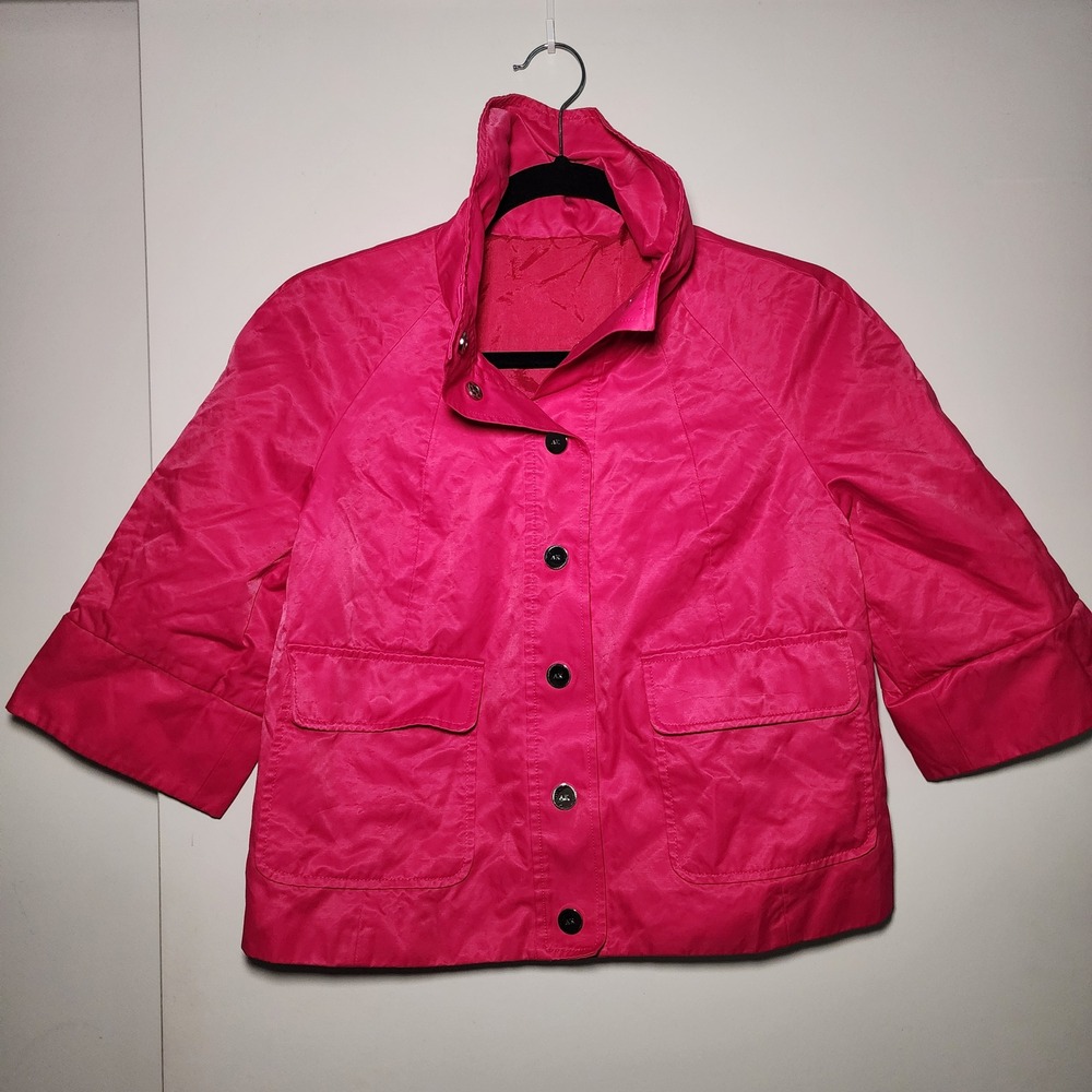 Anne Klein Jacket Womens Medium Hot Pink Excellent 3/4 Sleeve Button Front Swing